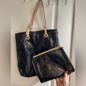 Black Tote Bag with Matching Cosmetic Bag